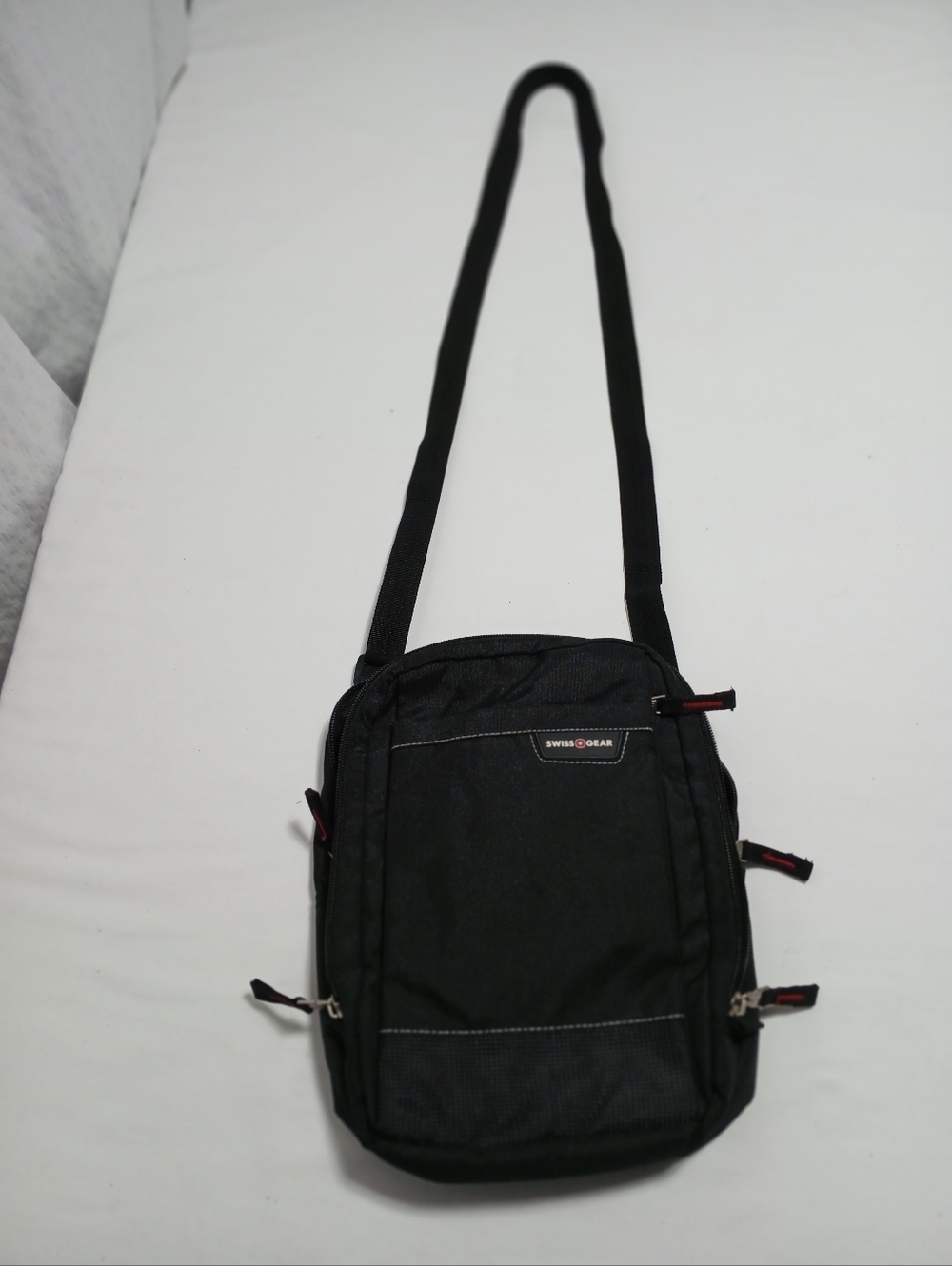SwissGear Black Messenger Sling Bag with Red Trim